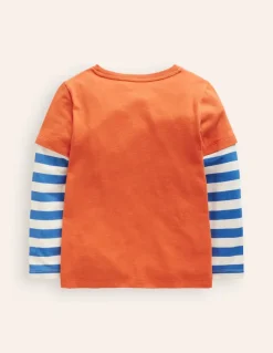 Applique Mock Sleeve T-Shirt-Autumn Maple Orange-Boden New