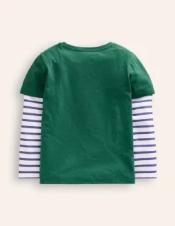 Applique Mock Sleeve T-Shirt-Jewel Green Festive Animals-Boden Clearance