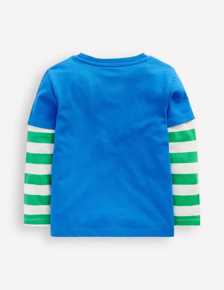 Applique Mock Sleeve T-Shirt-Kingfisher Blue Horse-Boden Clearance