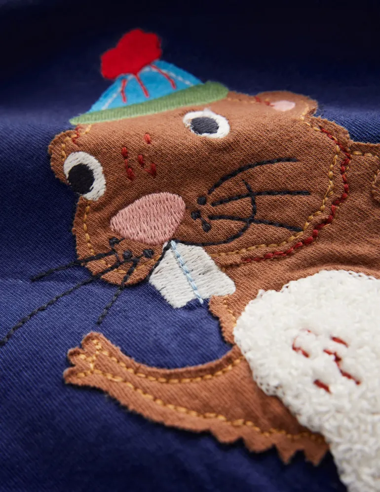 Applique Mock Sleeve T-Shirt-Starboard Blue Beaver-Boden Discount