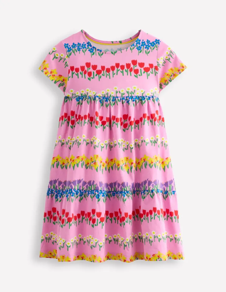Ariel Twirly Jersey Dress-Cosmos Pink Floral Stripe-Boden Clearance