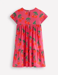 Ariel Twirly Jersey Dress-Sorbet Pink Cherries-Boden Store