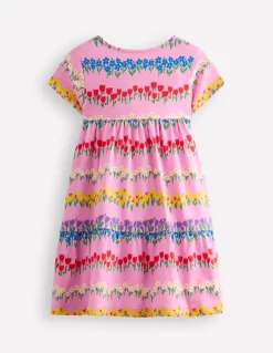 Ariel Twirly Jersey Dress-Cosmos Pink Floral Stripe-Boden Clearance