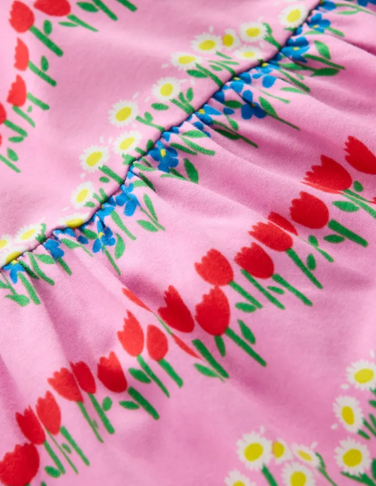 Ariel Twirly Jersey Dress-Cosmos Pink Floral Stripe-Boden Clearance