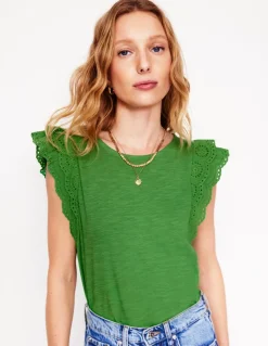 Belle Broderie Sleeve Top-Paradise Green-Boden Cheap