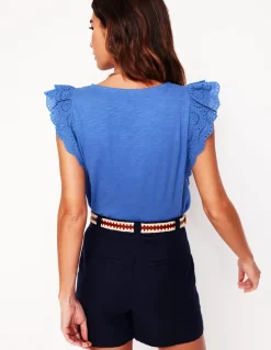 Belle Broderie Sleeve Top-Blue River-Boden Clearance