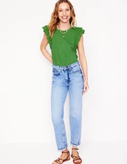 Belle Broderie Sleeve Top-Paradise Green-Boden Cheap