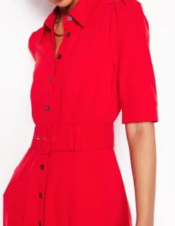 Belted Ponte Shirt Dress-Poppy Red-Boden Hot