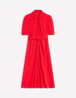 Belted Ponte Shirt Dress-Poppy Red-Boden Hot