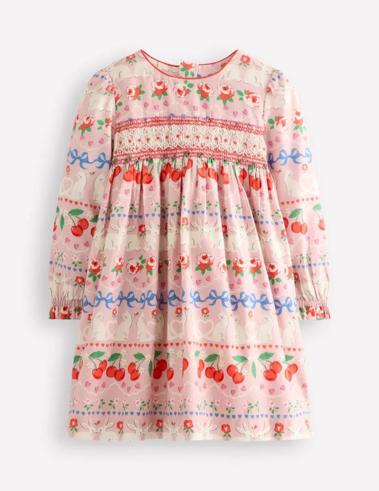 Bess Cosy Smocked Dress-Pink Valentines Bunny-Boden Store