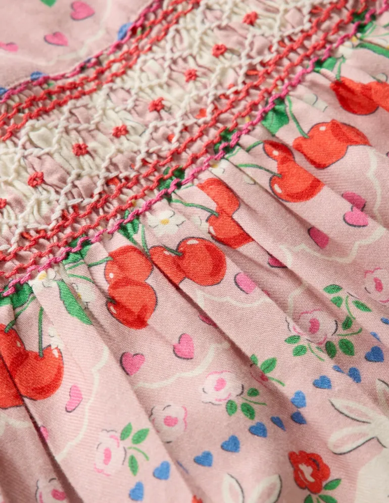 Bess Cosy Smocked Dress-Pink Valentines Bunny-Boden Store