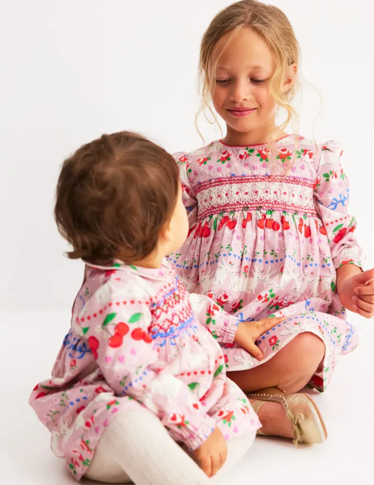 Bess Cosy Smocked Dress-Pink Valentines Bunny-Boden Store