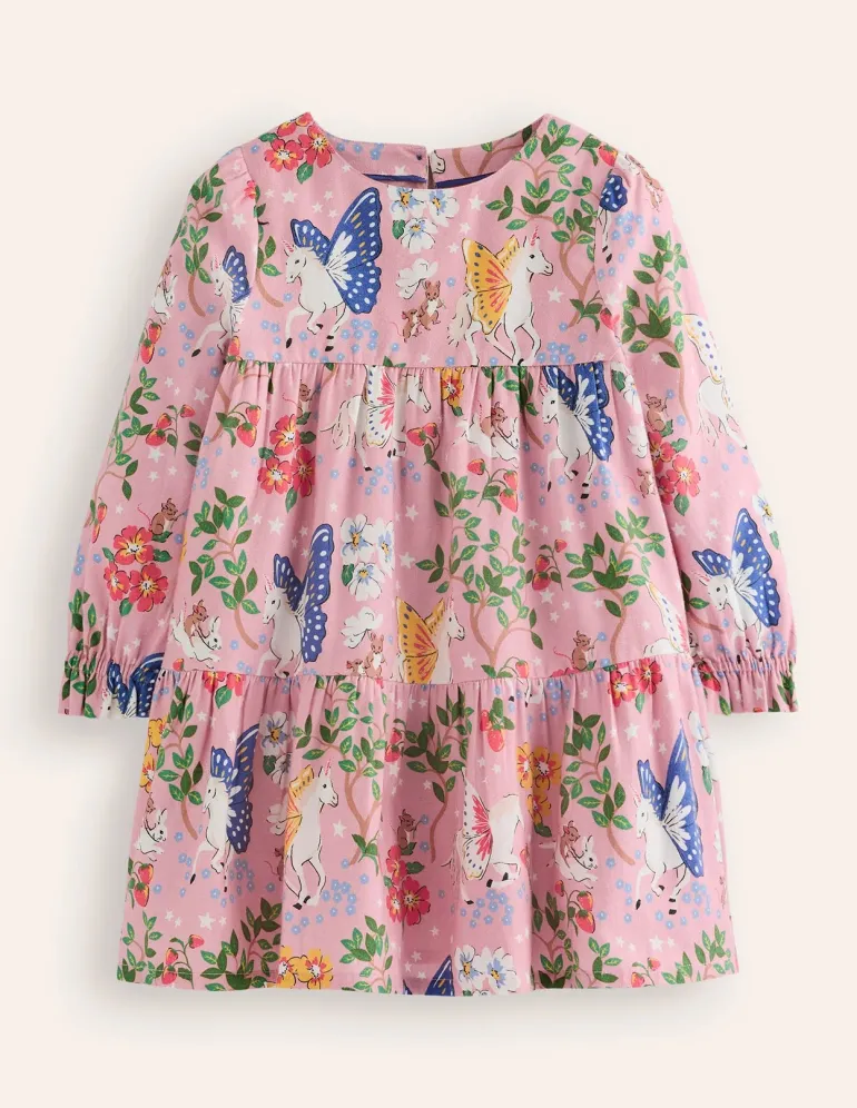 Betsy Tiered Twirly Dress-Vintage Pink Enchanted Forest-Boden Online