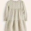 Betsy Tiered Twirly Dress-Oatmeal/Gold Spot-Boden Shop
