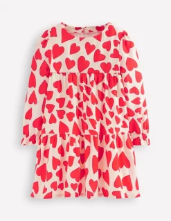 Betsy Tiered Twirly Dress-Poppy Red Hearts-Boden Store