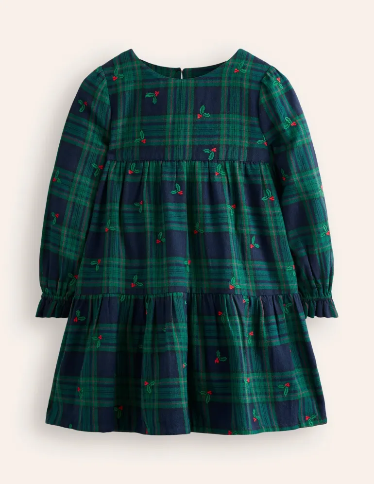 Betsy Tiered Twirly Dress-Blackwatch Check Holly-Boden Cheap