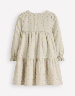Betsy Tiered Twirly Dress-Oatmeal/Gold Spot-Boden Shop