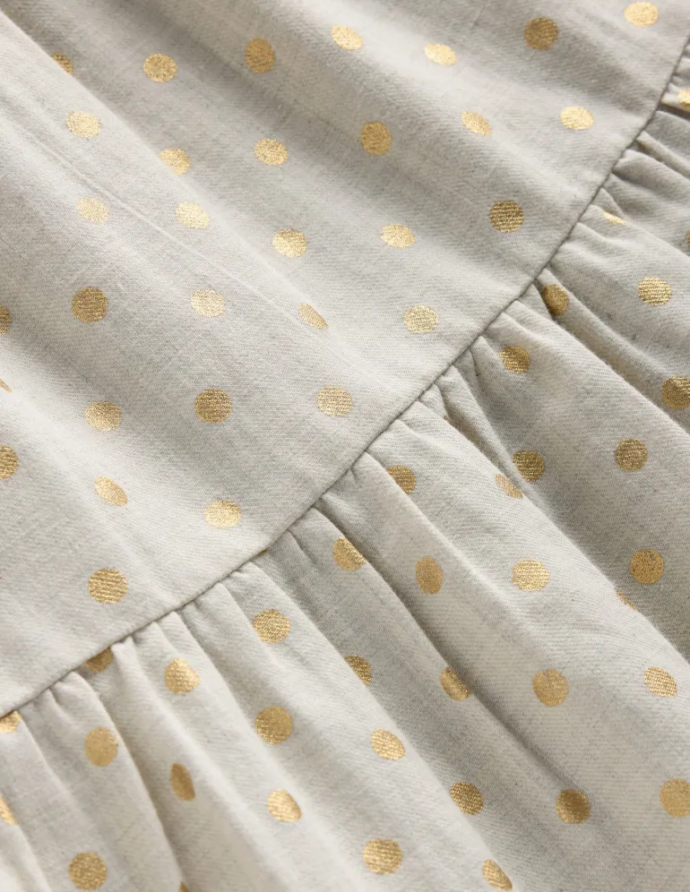 Betsy Tiered Twirly Dress-Oatmeal/Gold Spot-Boden Shop