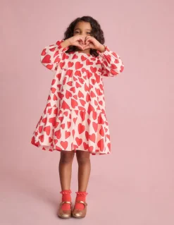 Betsy Tiered Twirly Dress-Poppy Red Hearts-Boden Store