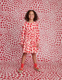 Betsy Tiered Twirly Dress-Poppy Red Hearts-Boden Store