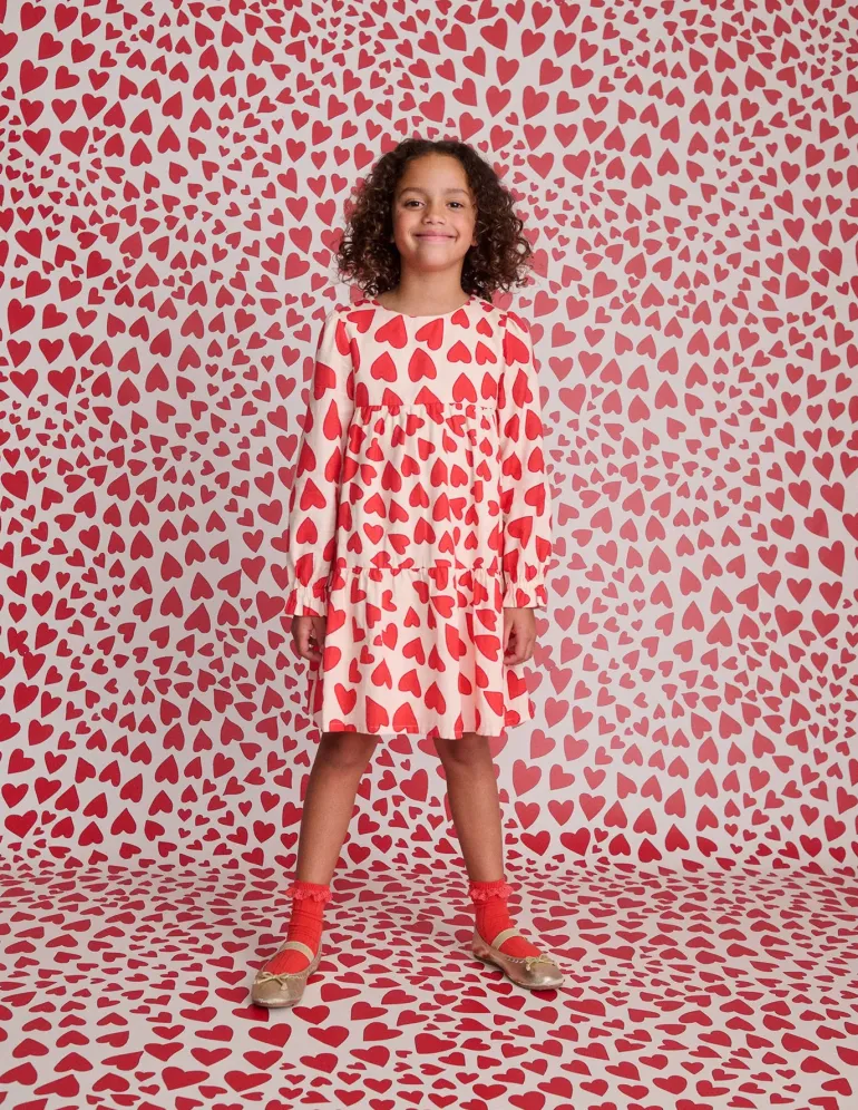 Betsy Tiered Twirly Dress-Poppy Red Hearts-Boden Store
