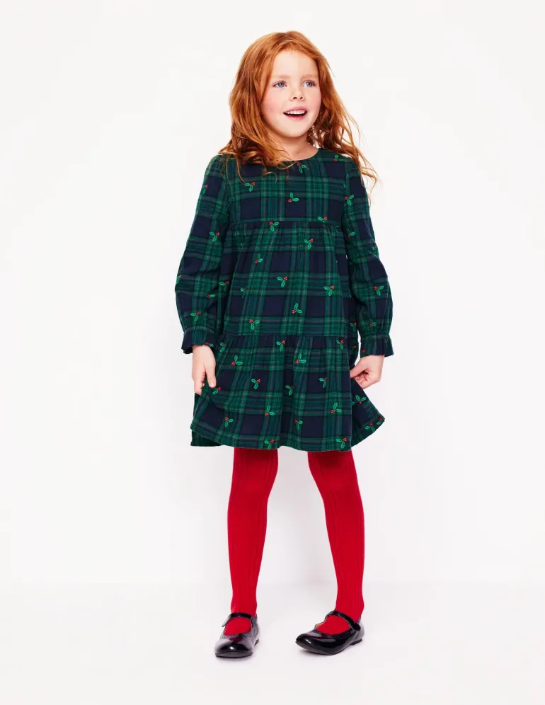 Betsy Tiered Twirly Dress-Blackwatch Check Holly-Boden Cheap