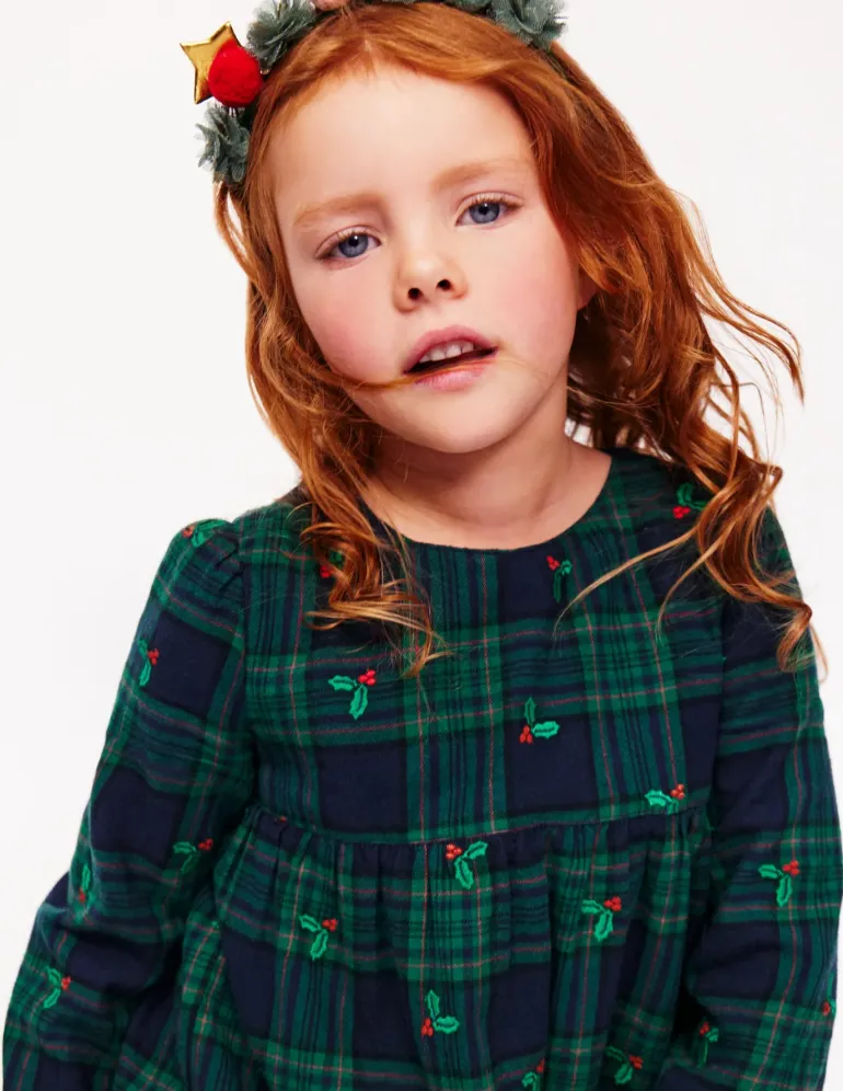 Betsy Tiered Twirly Dress-Blackwatch Check Holly-Boden Cheap