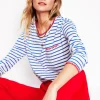 Blanket Stitch Boxy Top-Ivory, Gallery Blue-Boden Online