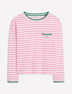 Blanket Stitch Boxy Top-Ivory, Pink Rose-Boden Best Sale