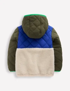 Borg Mix Jacket-Khaki Colourblock-Boden Store