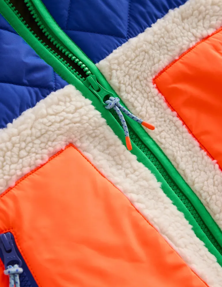 Borg Mix Jacket-Khaki Colourblock-Boden Store