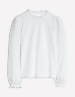 Broderie Sleeve Frill Neck Top--Boden Online