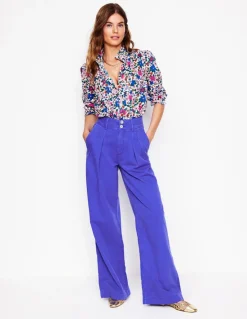 Brompton Wide Leg Trousers-Bright Blue-Boden Cheap