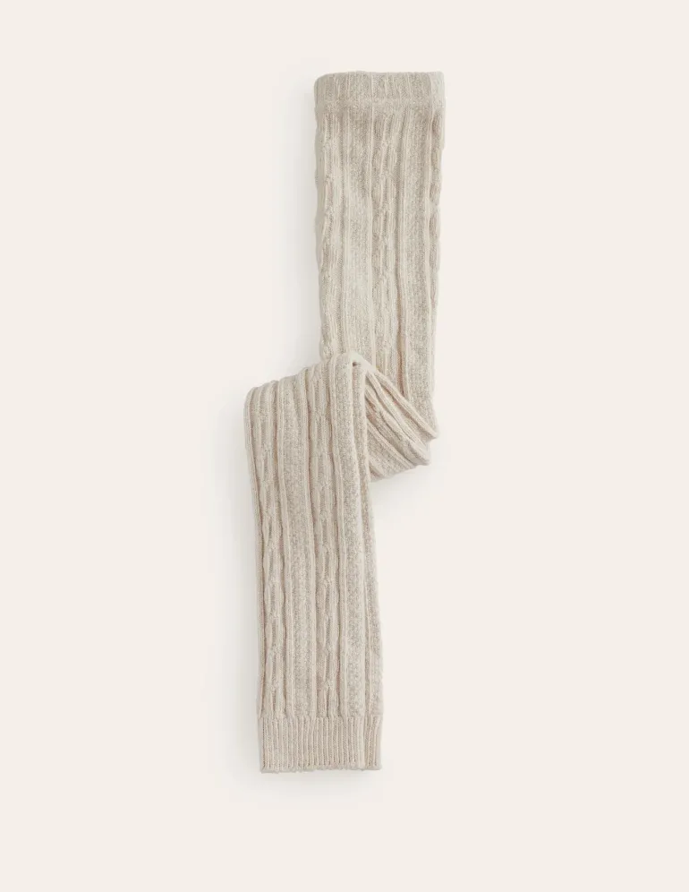 Cable Footless Tights-Oatmeal Marl-Boden Outlet