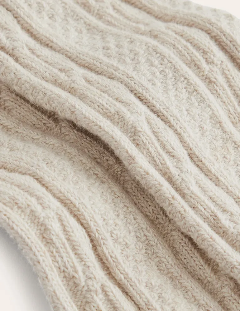 Cable Footless Tights-Oatmeal Marl-Boden Outlet
