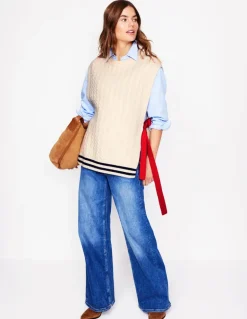 Cable Knit Wool Vest-Warm Ivory-Boden Cheap