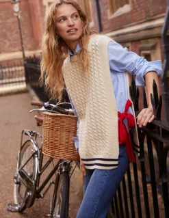 Cable Knit Wool Vest-Warm Ivory-Boden Cheap