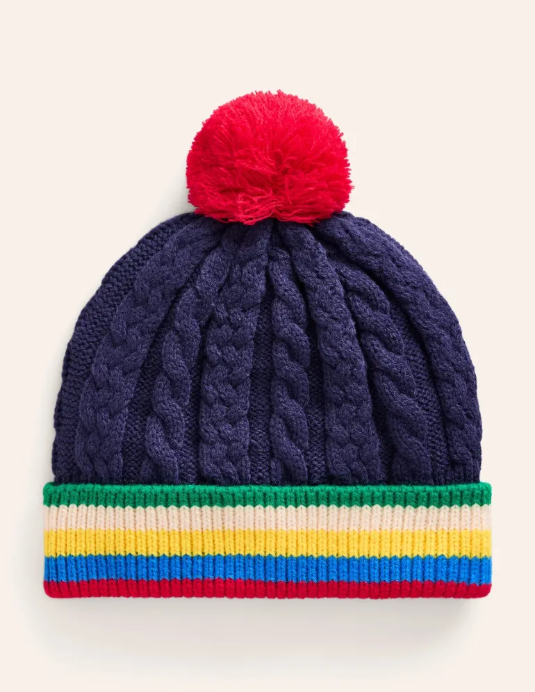 Cable Knitted Beanie-College Navy-Boden Shop