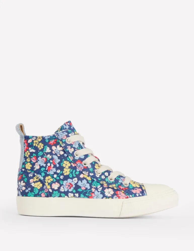 Canvas High Tops-Sapphire Blue Floral-Boden Flash Sale