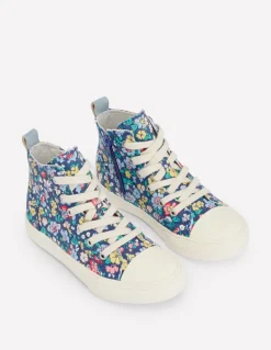 Canvas High Tops-Sapphire Blue Floral-Boden Flash Sale
