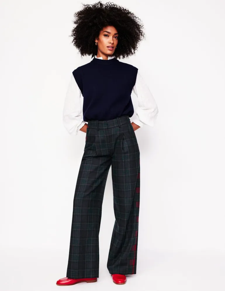 Chiswick Wool Blend Pants-Navy and Green Check-Boden Store