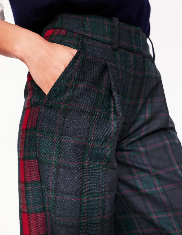Chiswick Wool Blend Pants-Navy and Green Check-Boden Store