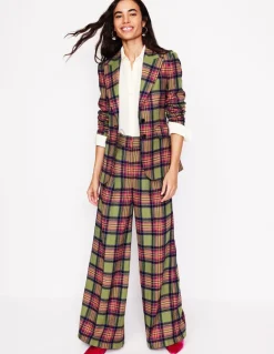 Chiswick Wool Blend Pants-Green and Purple Check-Boden Outlet