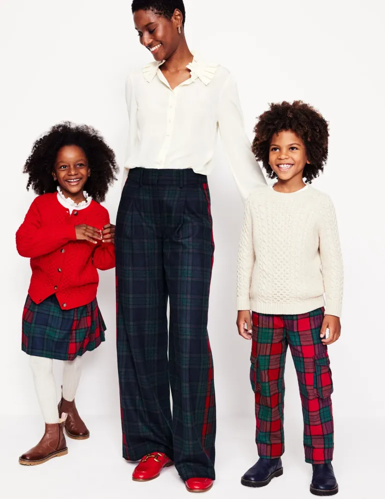 Chiswick Wool Blend Pants-Navy and Green Check-Boden Store