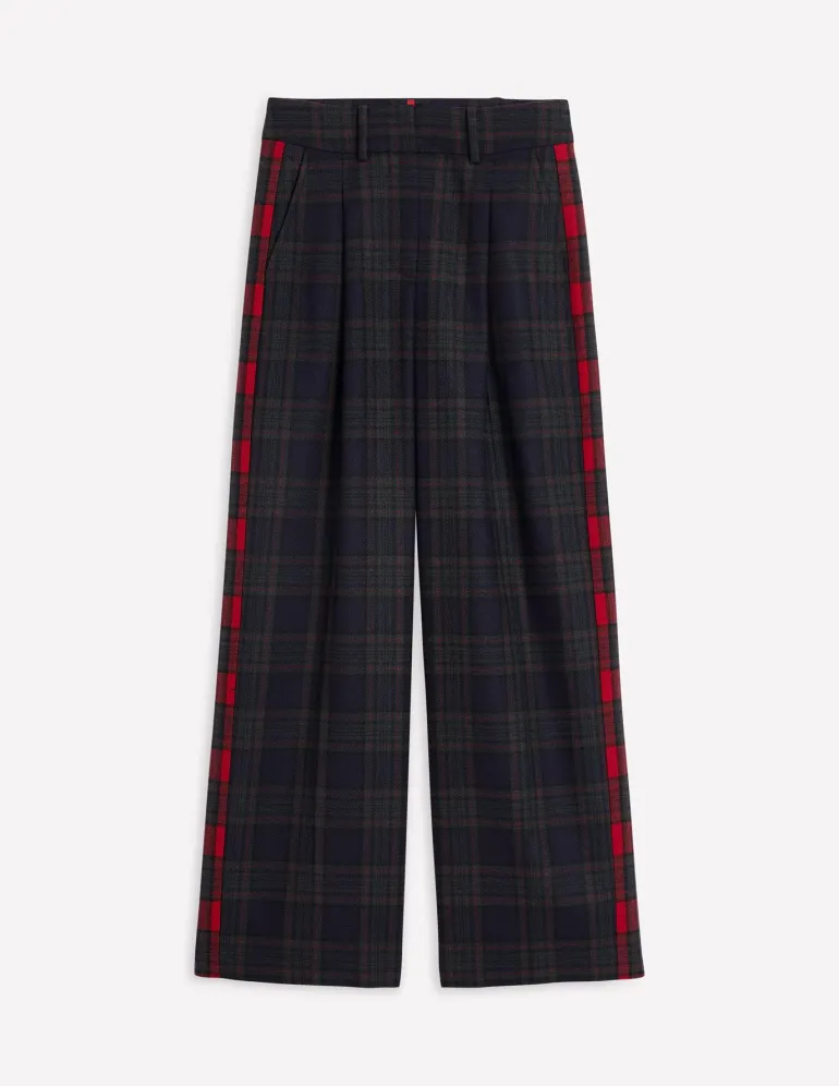 Chiswick Wool Blend Pants-Navy and Green Check-Boden Store