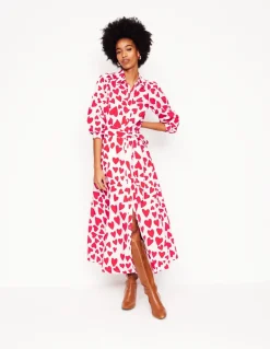 Clara Cotton Shirt Dress-Ivory, Heart Cluster-Boden Sale