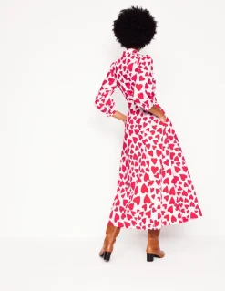 Clara Cotton Shirt Dress-Ivory, Heart Cluster-Boden Sale