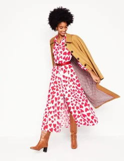 Clara Cotton Shirt Dress-Ivory, Heart Cluster-Boden Sale