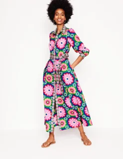 Clara Cotton Shirt Dress-Multi, Flower Tile-Boden Online