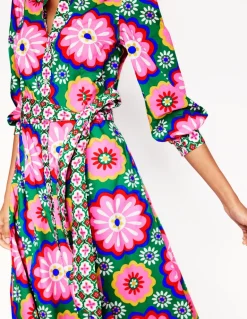Clara Cotton Shirt Dress-Multi, Flower Tile-Boden Online
